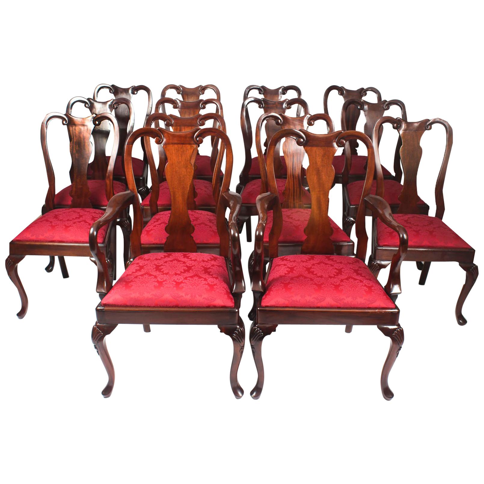 Vintage Set of 14 Queen Anne Style Dining Chairs, Mid-20th Century