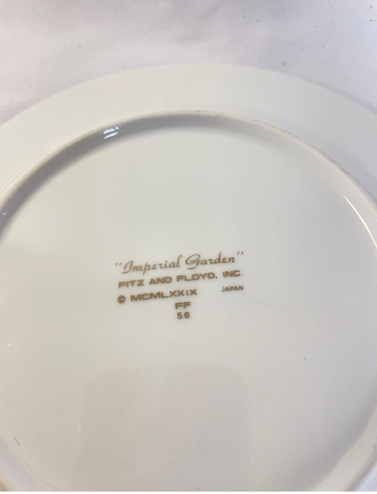 Porcelaine Vintage Set of 16  Jardin impérial, petites assiettes à 4 fleurs Fitz and Floyd, 1979 en vente