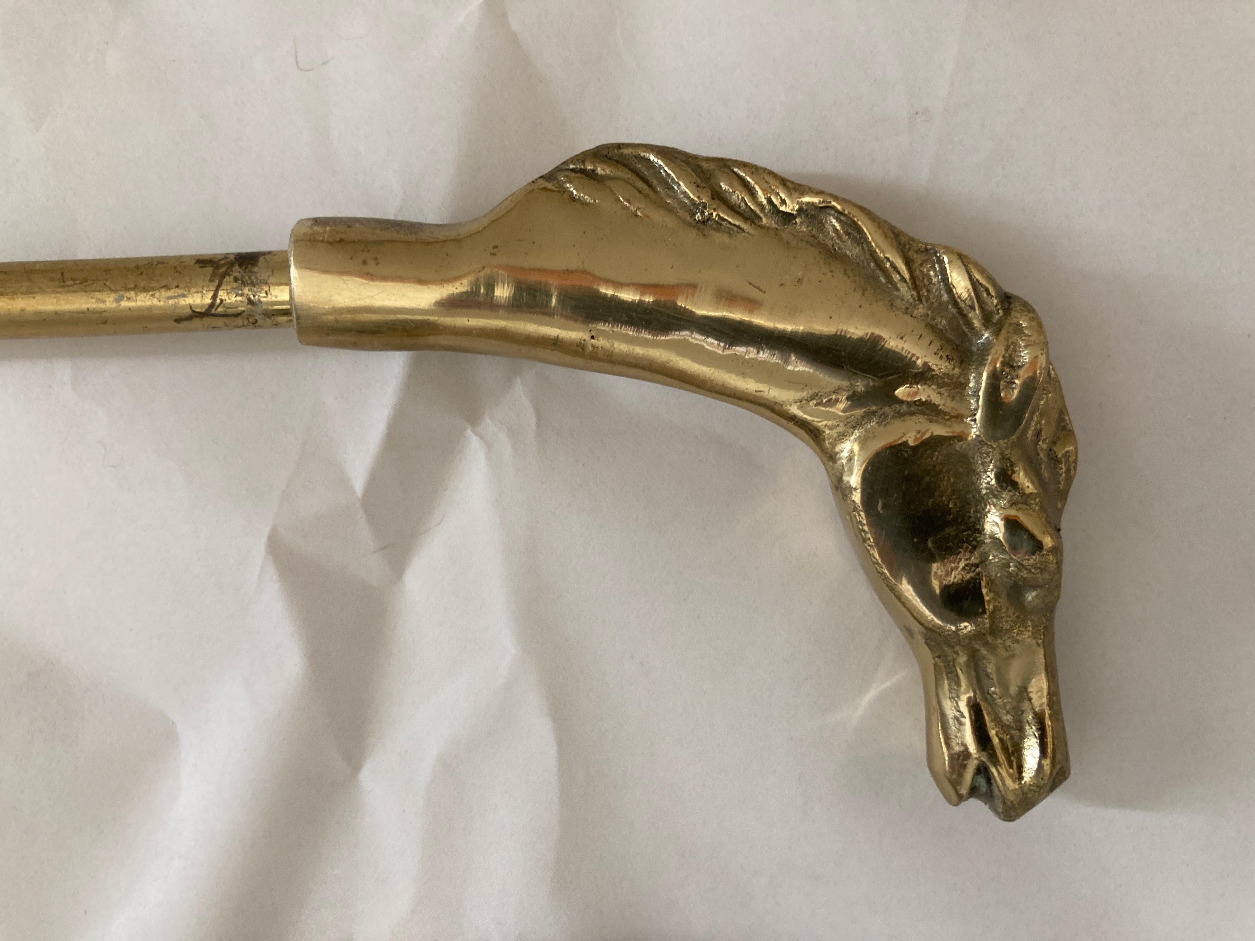 Brass Fireplace Tools Vintage Set of 1950s with Horse Head Motif 4