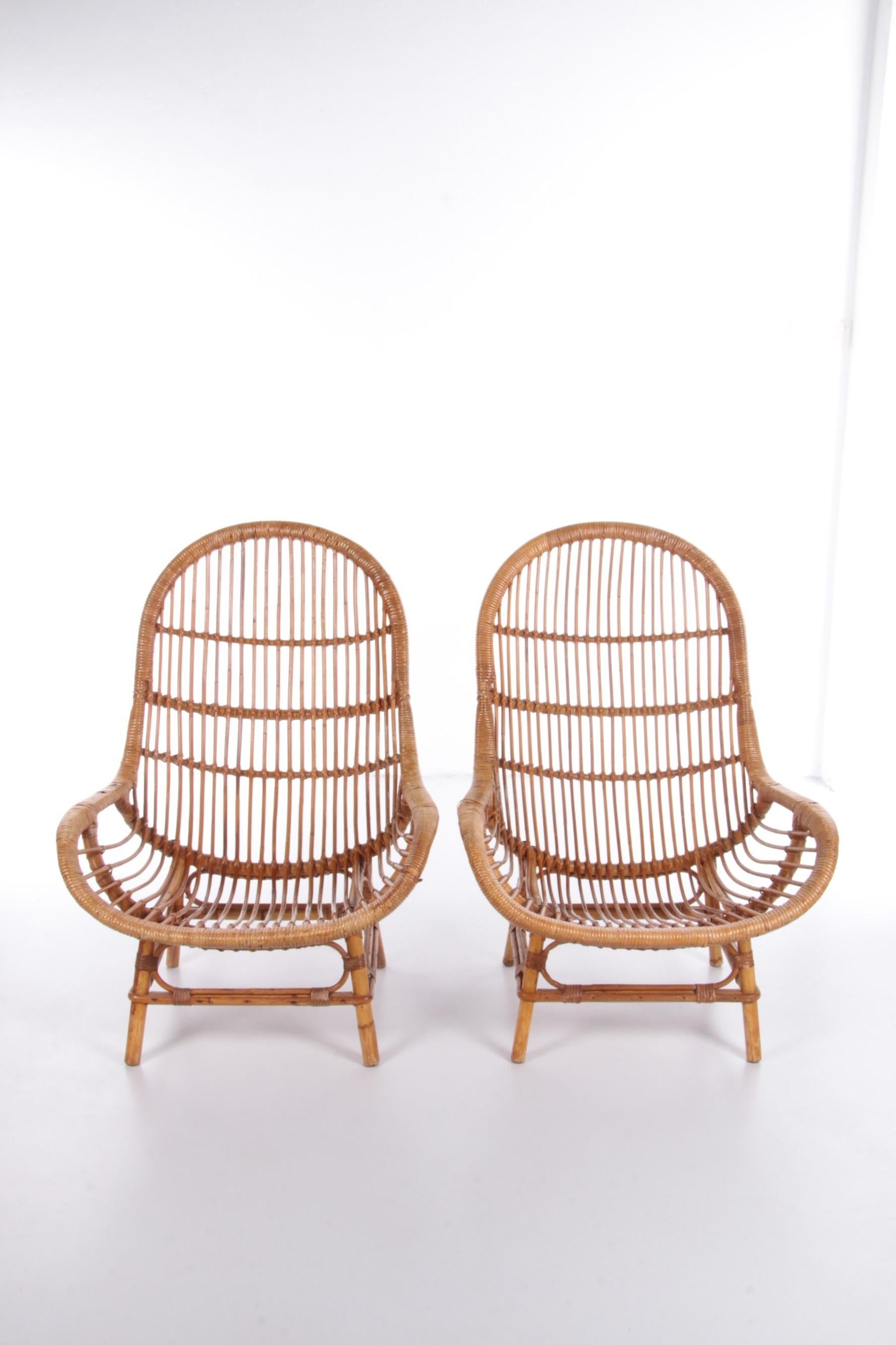French Vintage Set of 2 Bamboo Chairs 1960 France