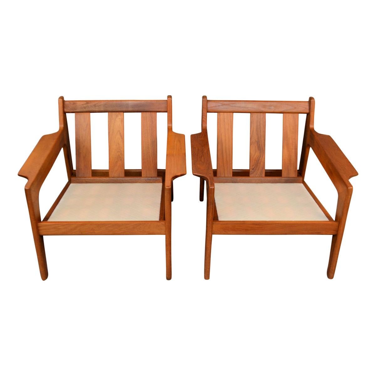 Vintage Set of 2 Danish Design Arne Wahl Iversen Teak Lounge Chairs 4