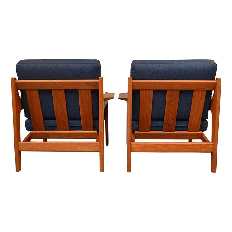 Vintage Set of 2 Danish Design Arne Wahl Iversen Teak Lounge Chairs For