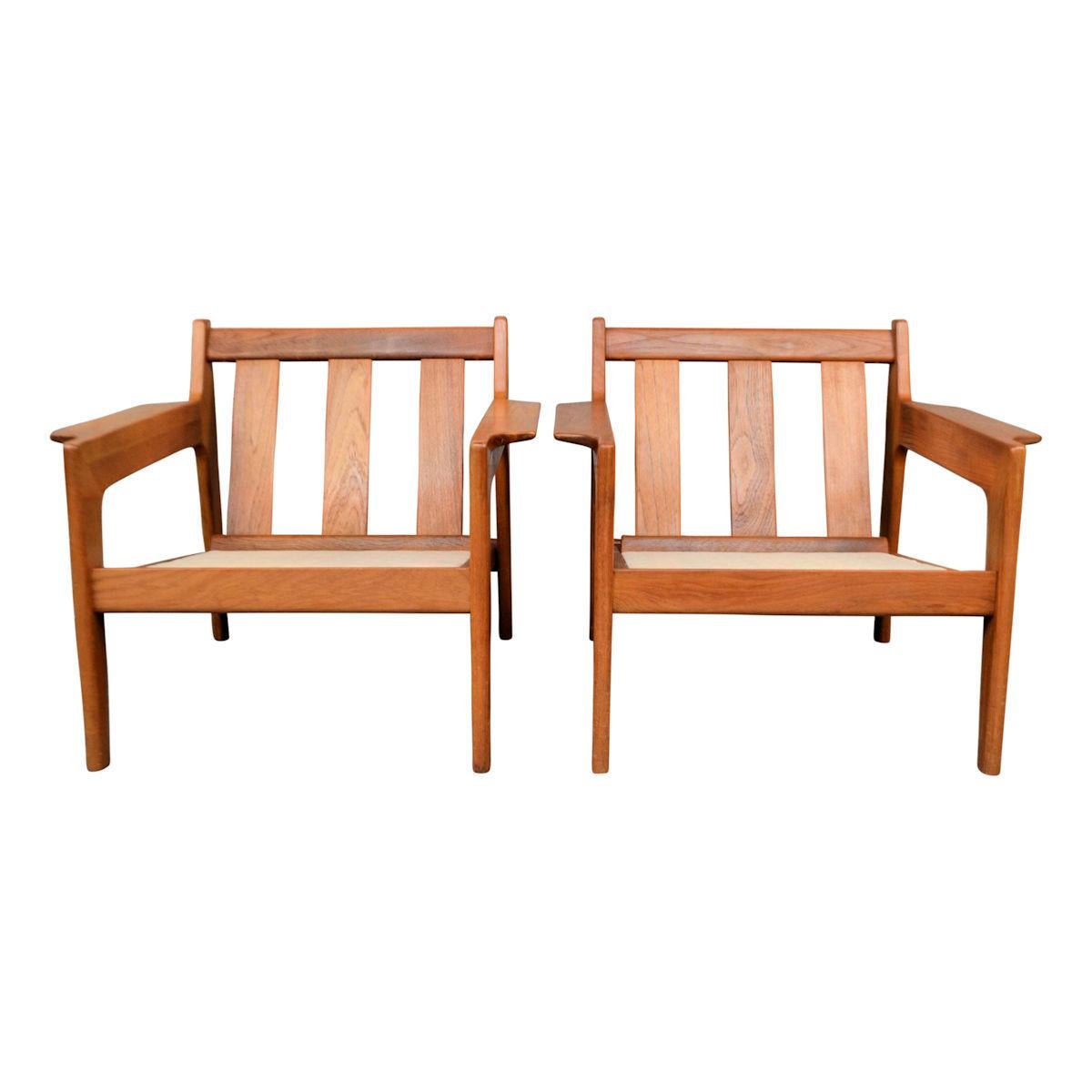 Vintage Set of 2 Danish Design Arne Wahl Iversen Teak Lounge Chairs 3