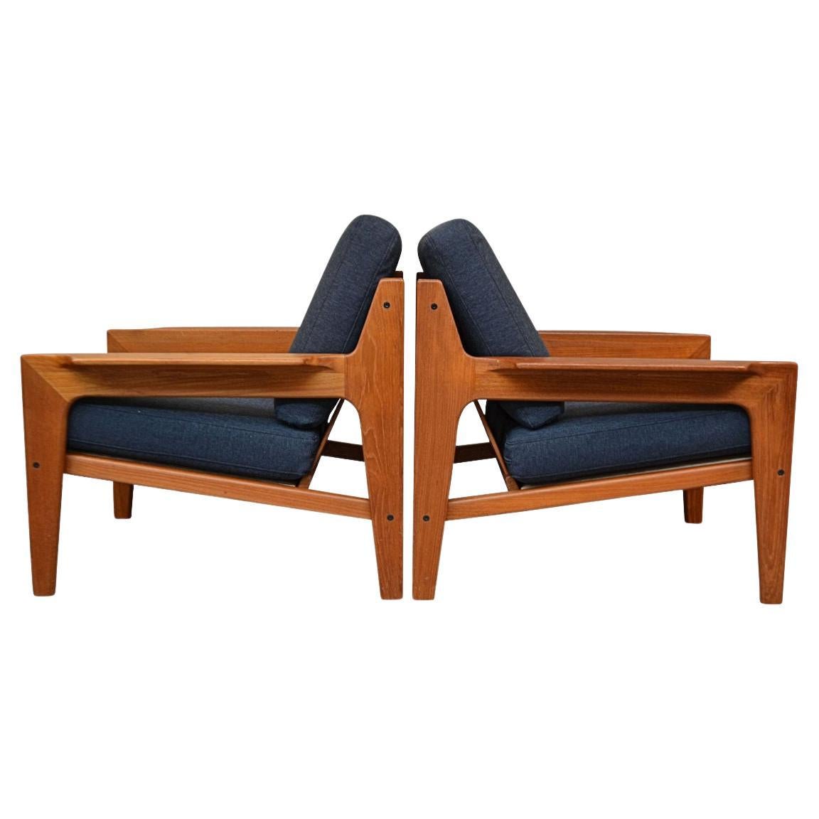 Vintage Set of 2 Danish Design Arne Wahl Iversen Teak Lounge Chairs