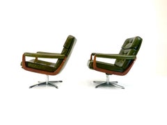 Vintage Set of 2 Danish "Senator" Swivel Chairs in Dark Olive, 1970s