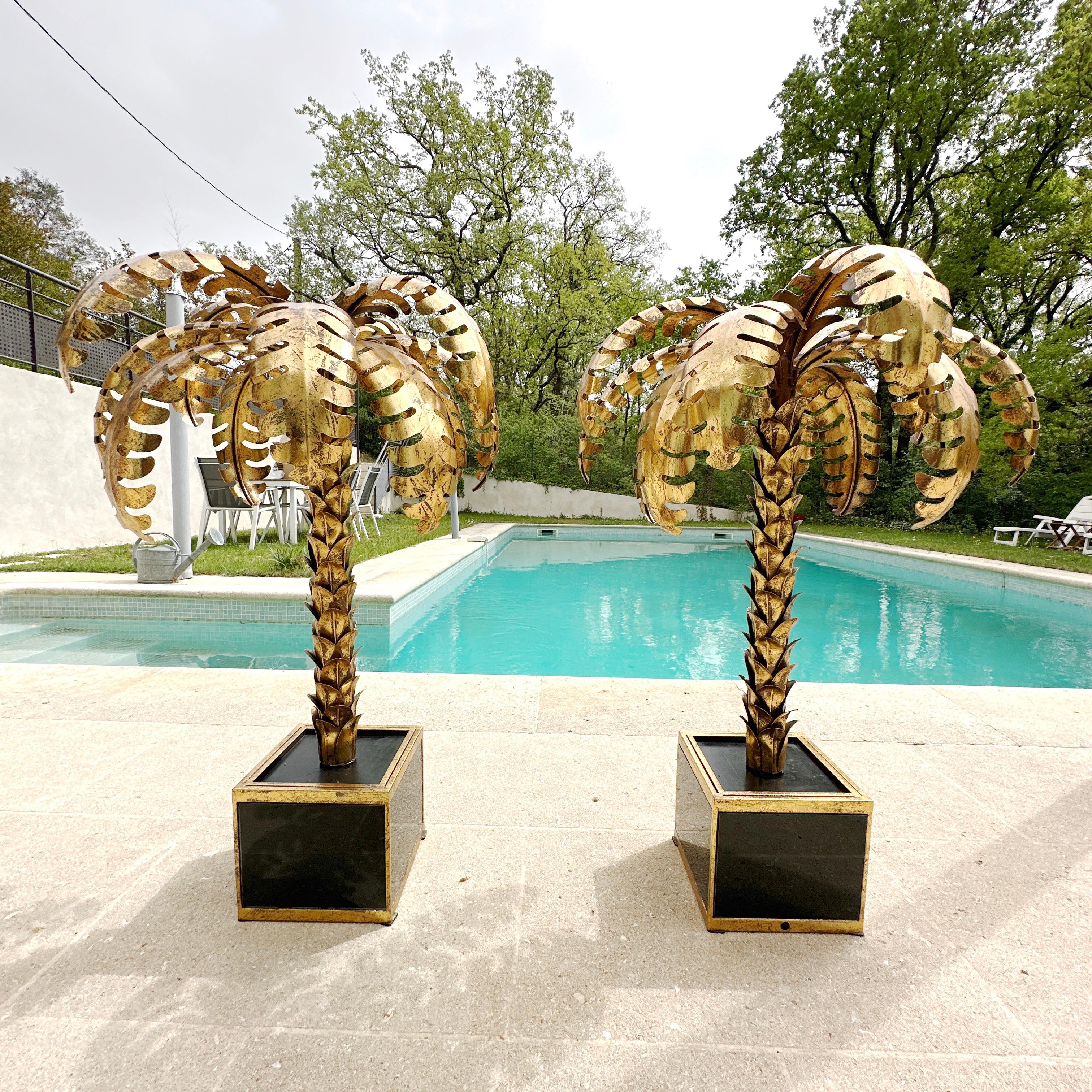 Vintage Set of 2 French Palm Tree Lamps in the manner of Maison Jansen For Sale 3