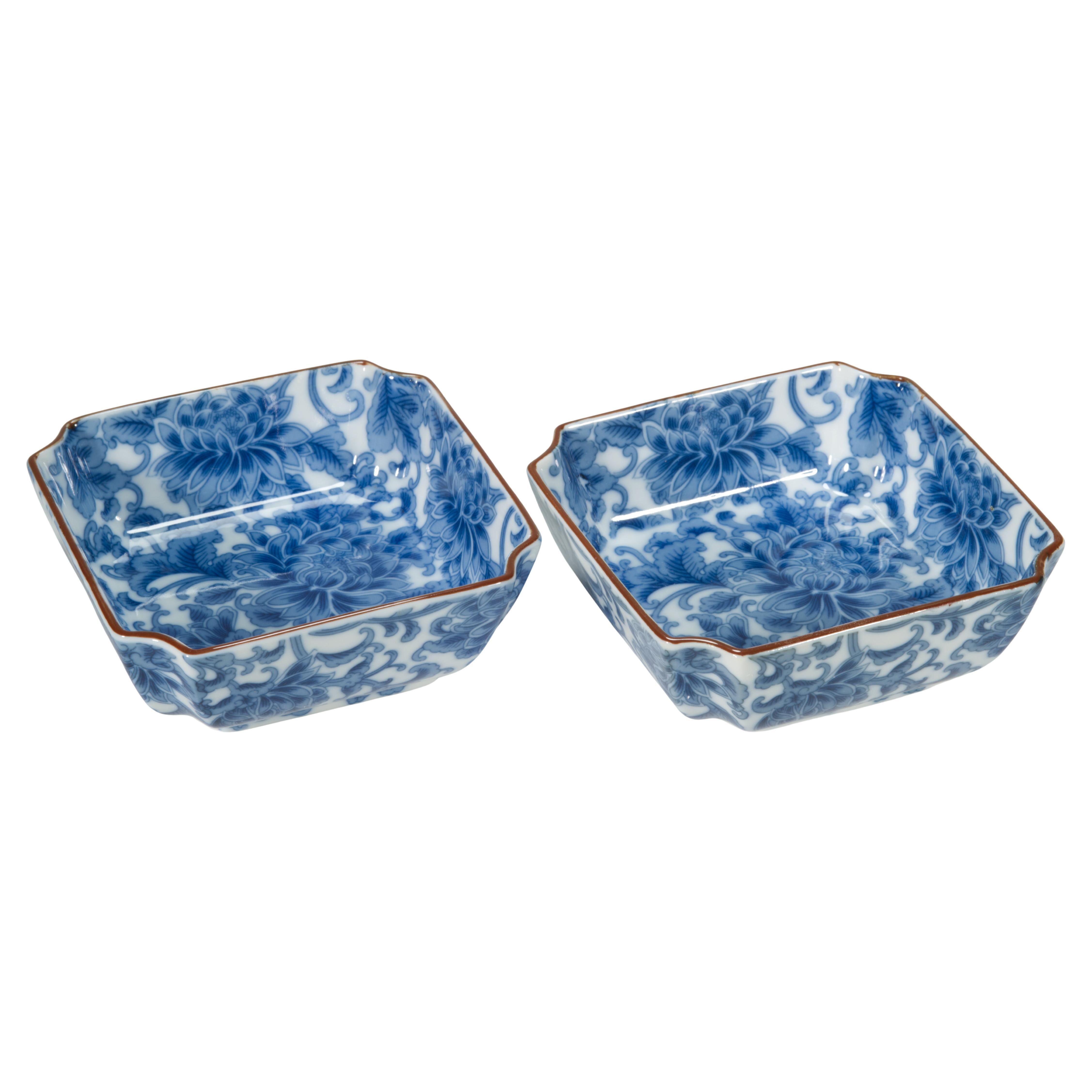 Set di 2 ciotole giapponesi vintage Arita Sometsuke Blue White Flowers Decor