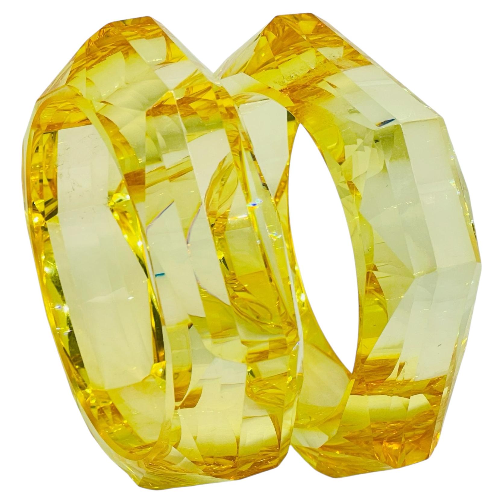 Vintage set of 2 massive geometric resin designer bangle bracelets