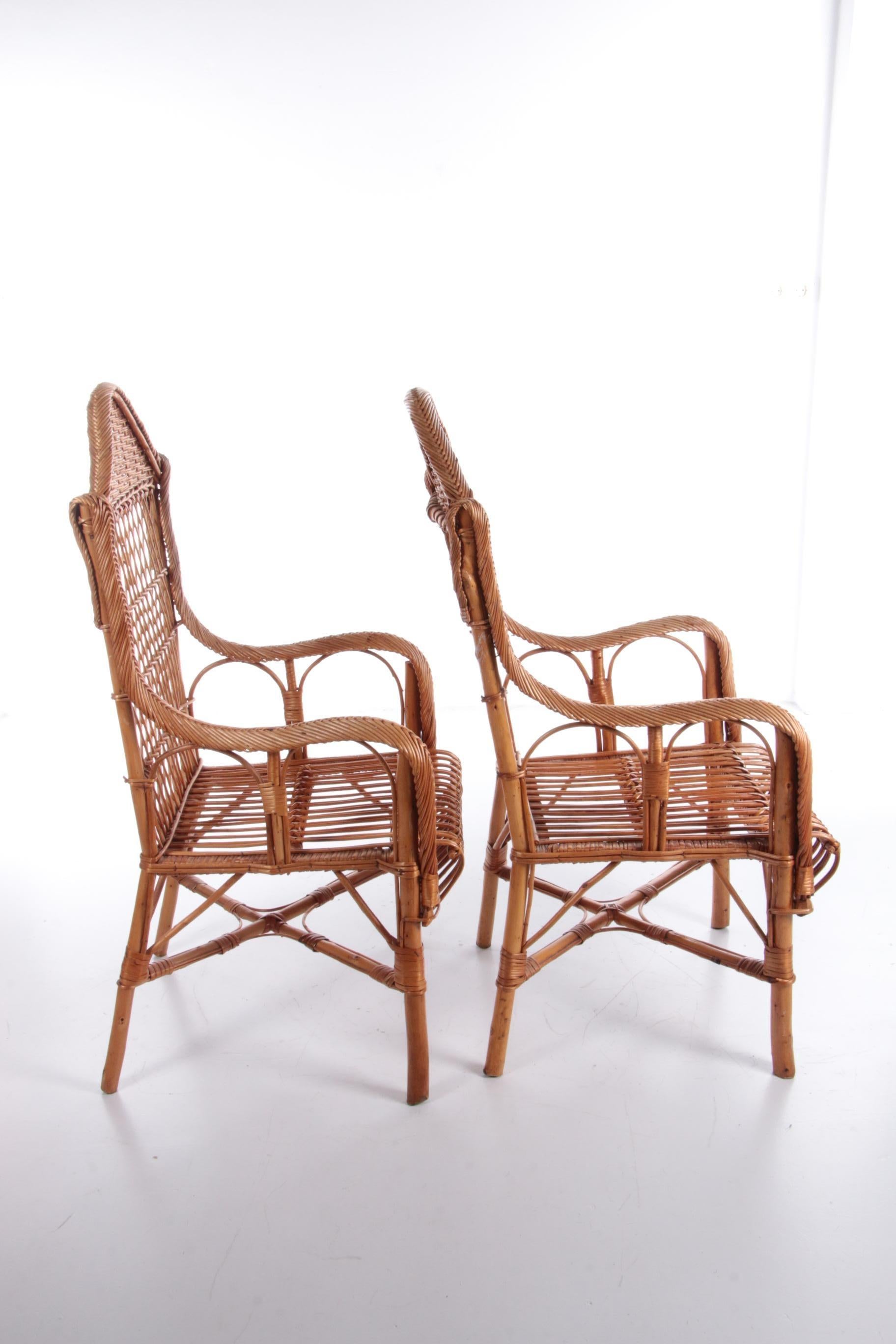 Mid-Century Modern Vintage Set of 2 Rattan Chairs Made Around 1960s, the Netherlands For Sale