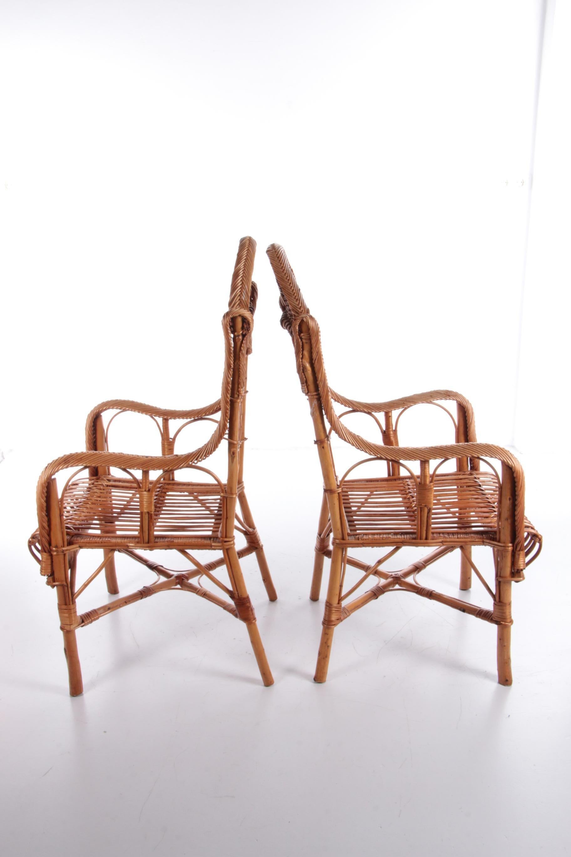 Dutch Vintage Set of 2 Rattan Chairs Made Around 1960s, the Netherlands For Sale