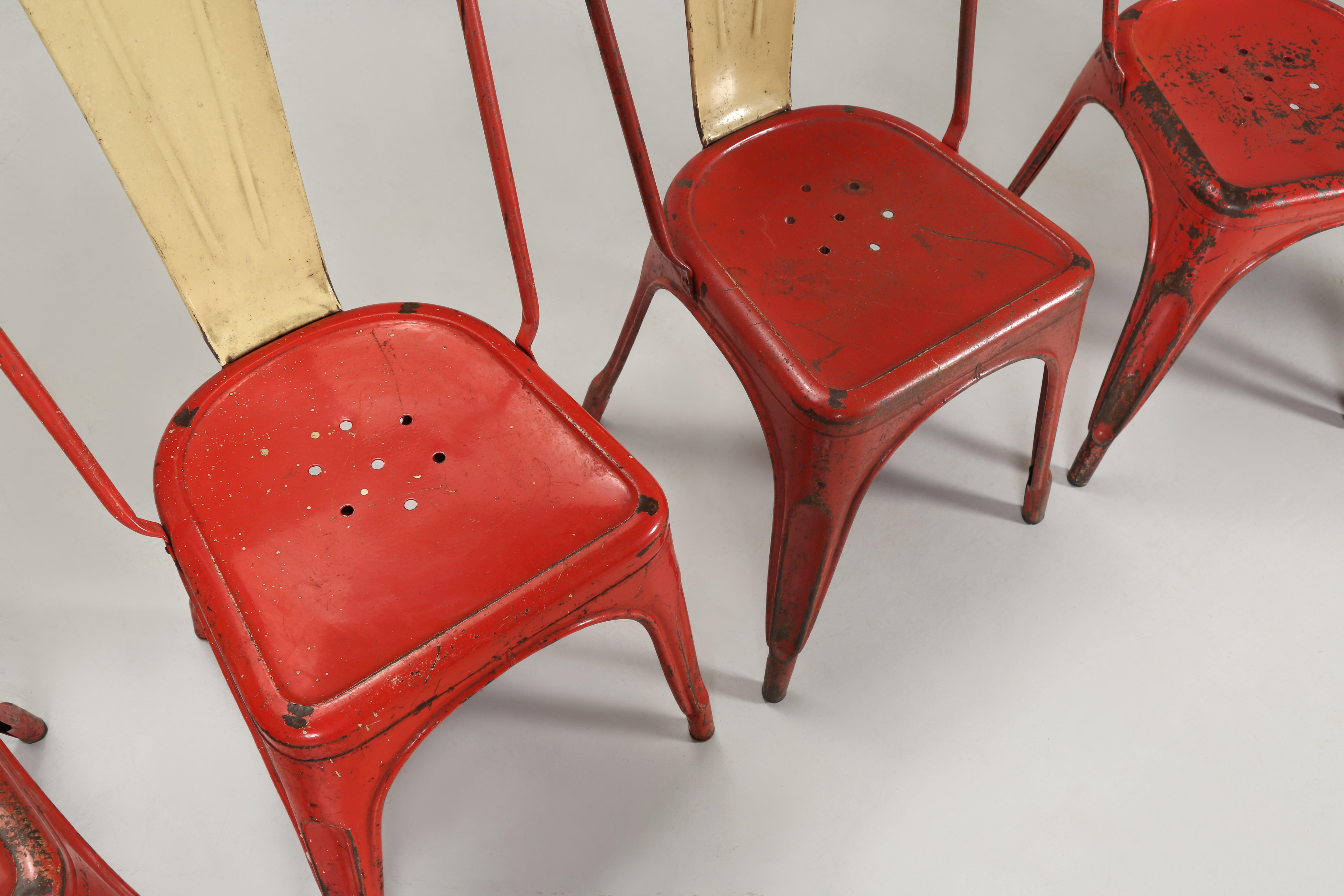 Vintage-Set '24' Echte Tolix-Stühle im Vintage-Stil mit Nahgeflecht, ca. 1950er Jahre, Zustand und Varianten im Angebot 2