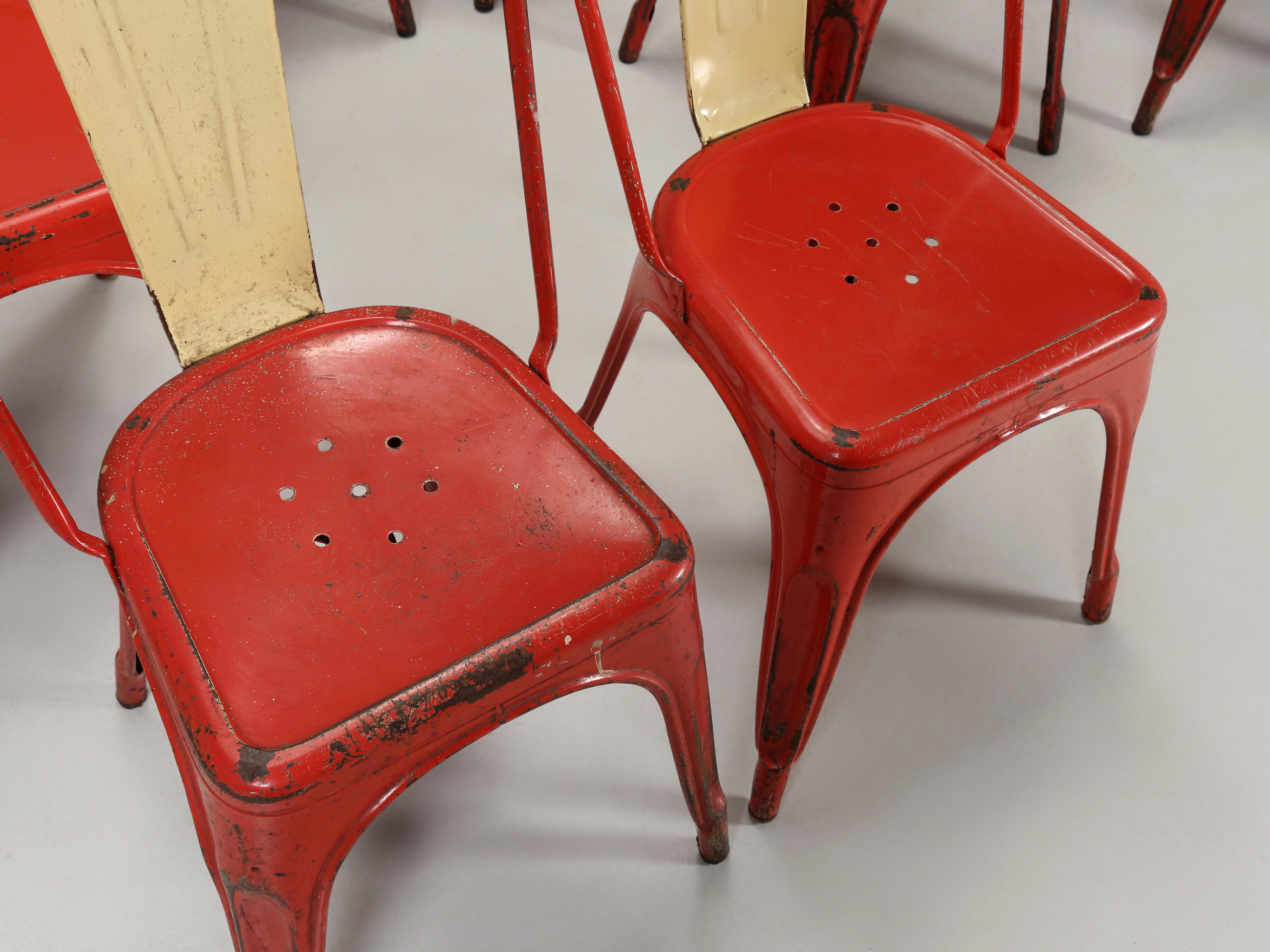 Vintage-Set '24' Echte Tolix-Stühle im Vintage-Stil mit Nahgeflecht, ca. 1950er Jahre, Zustand und Varianten im Angebot 3