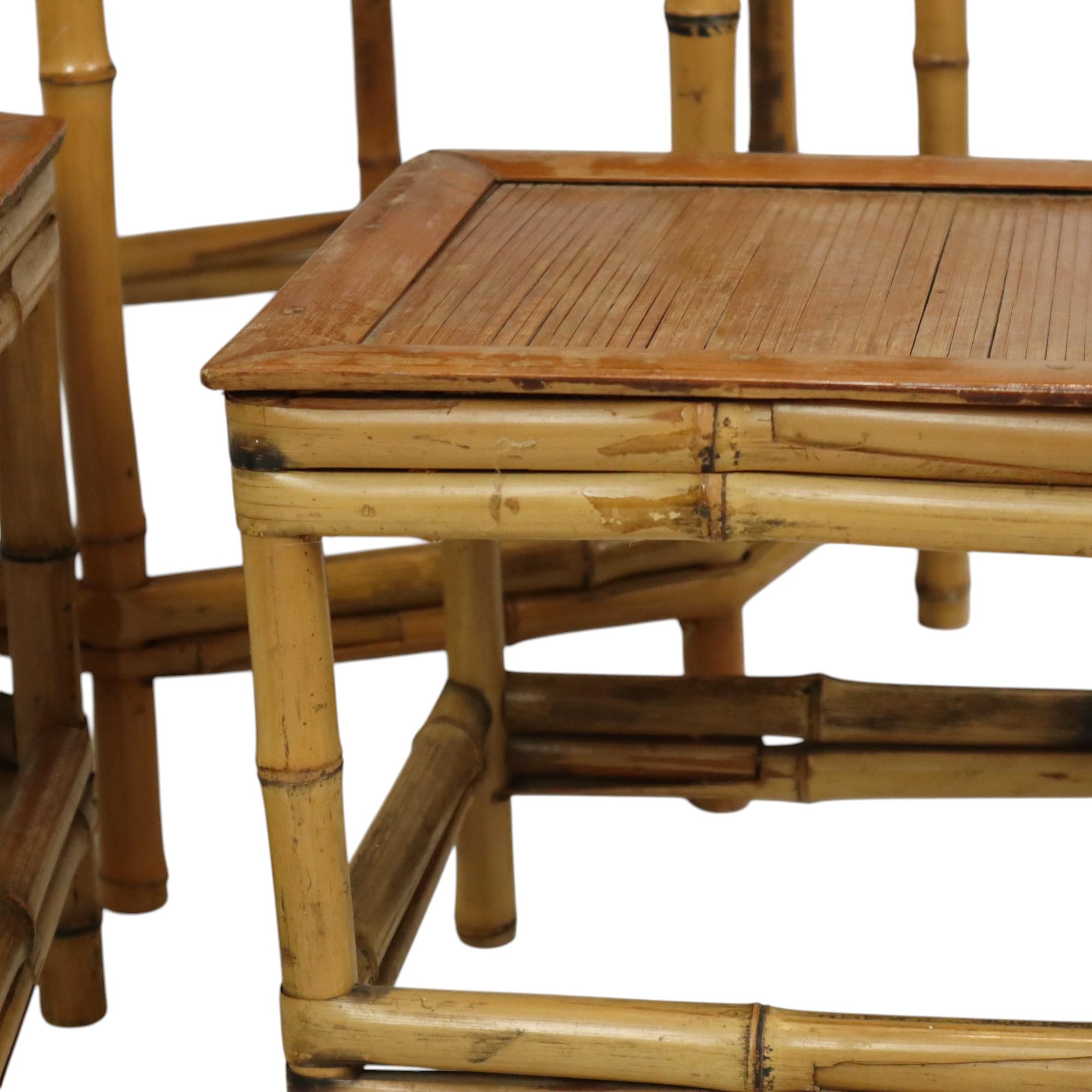 Set vintage de 3 tables d'appoint en bambou et rotin Tables à plantes Boho en vente 5