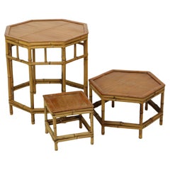 Vintage Set of 3 Bamboo and Rattan Side Tables Plant Tables Boho