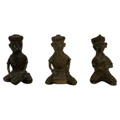 Vintage Set of 3 Brass Dhokra Tribal Musicians, India 1970s