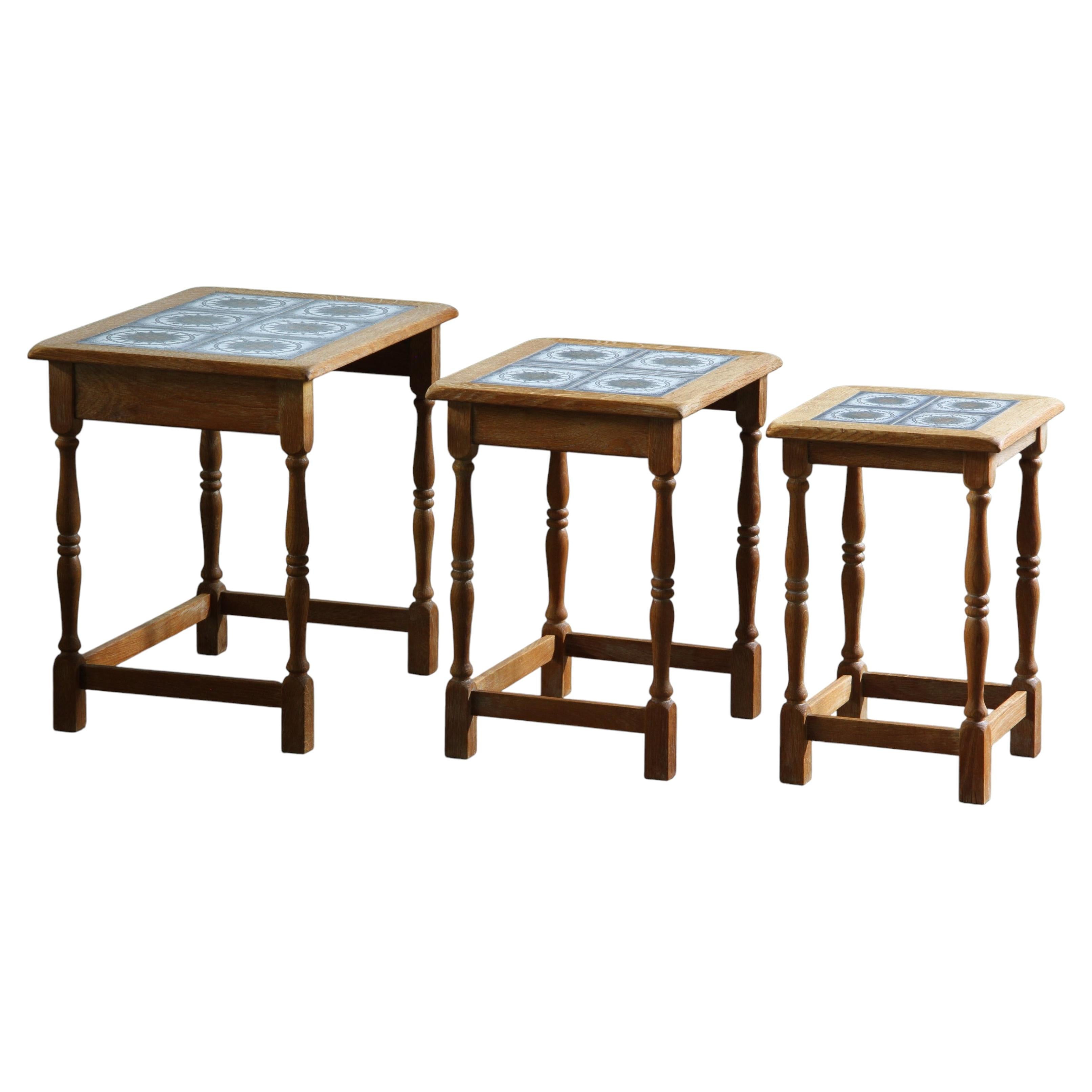 Vintage Set of 3 Danish Oak Stacking Tables, 1970s, Style of Henning Kjærnulf