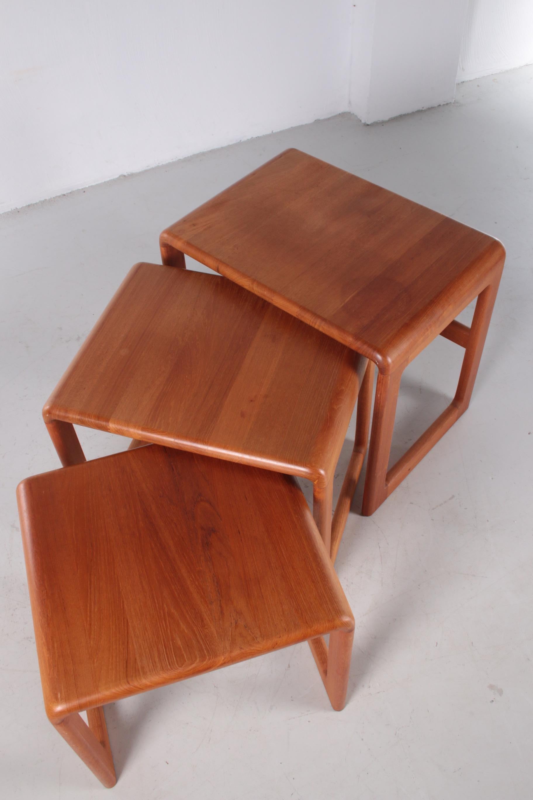 Mid-Century Modern Vintage Set of 3 Dyrlund Side Tables Solid Wood, 1960