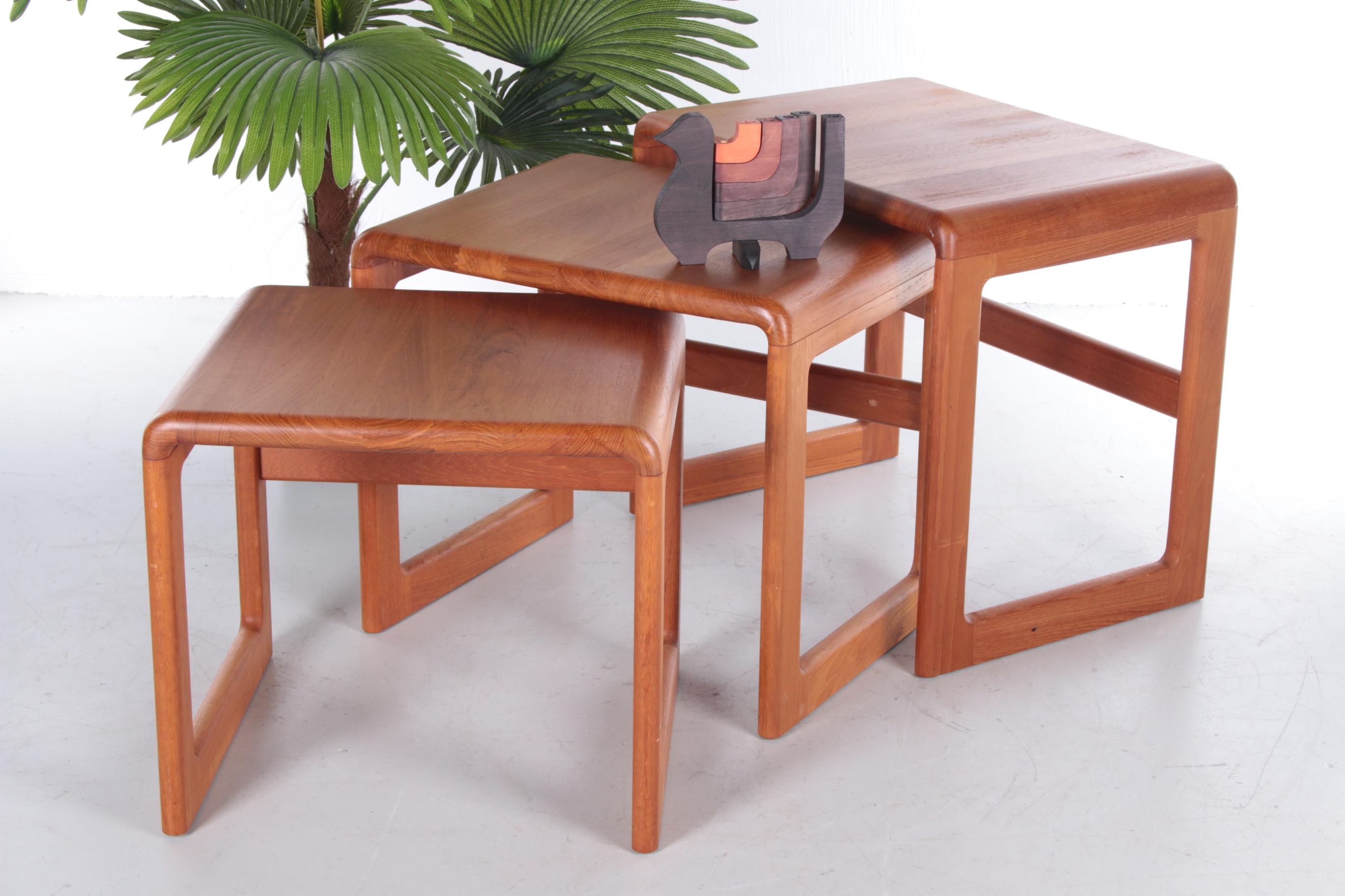 Danish Vintage Set of 3 Dyrlund Side Tables Solid Wood, 1960