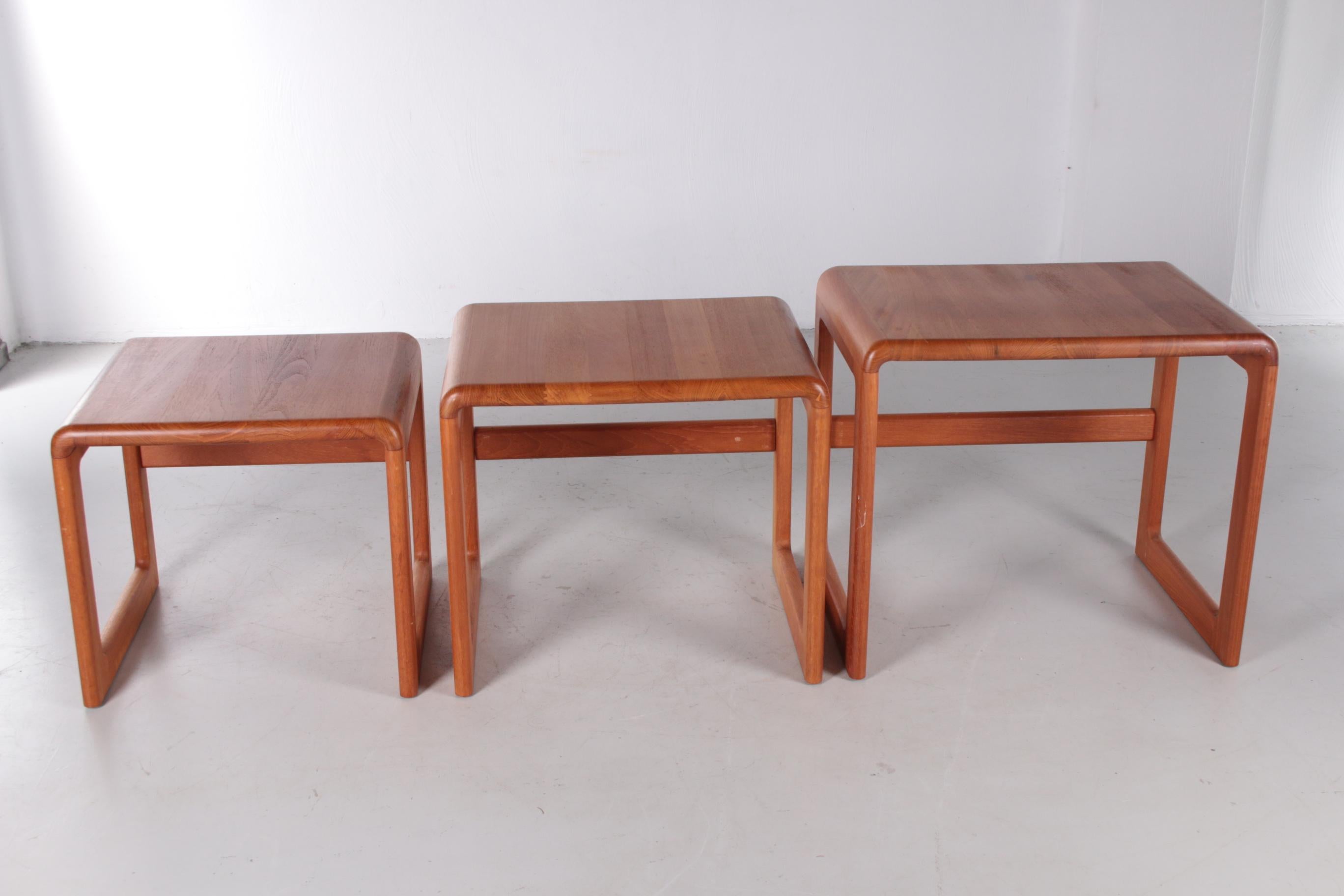 Vintage Set of 3 Dyrlund Side Tables Solid Wood, 1960 1