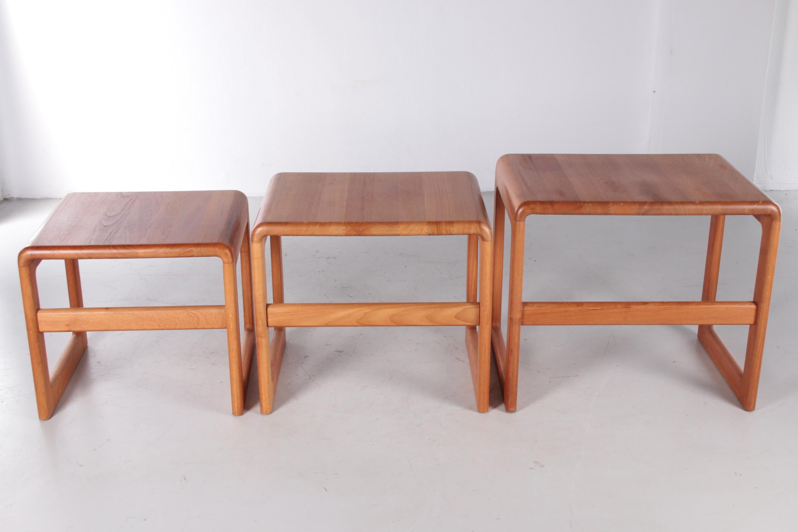 Vintage Set of 3 Dyrlund Side Tables Solid Wood, 1960 3