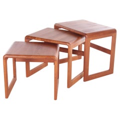 Vintage Set of 3 Dyrlund Side Tables Solid Wood, 1960