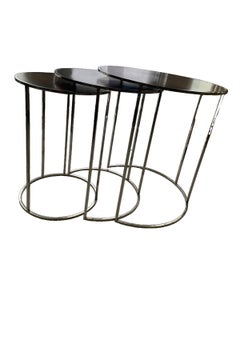 Vintage Set of 3 Flame Mahogany/Chrome Nesting Tables