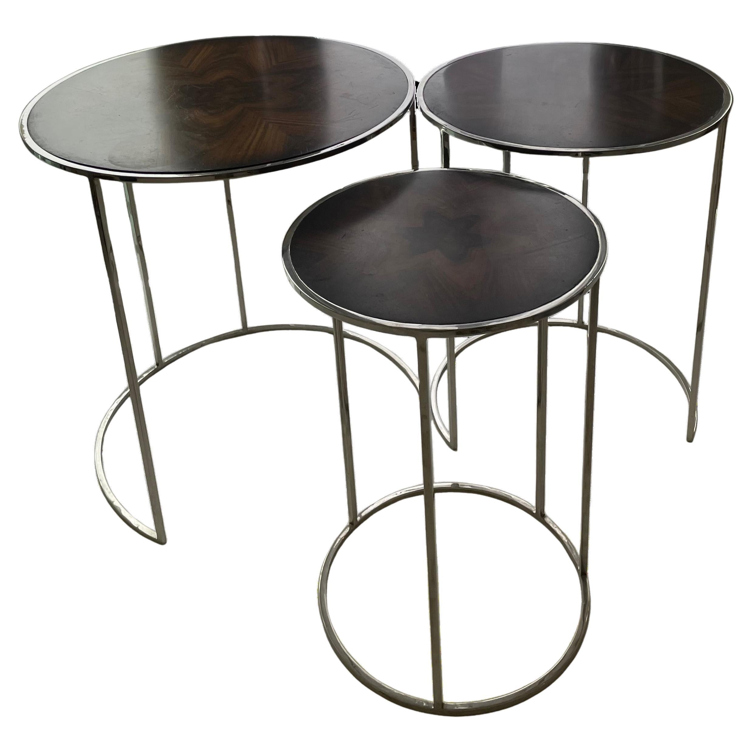 Vintage Set of 3 Flame Mahogany/Chrome Nesting Tables