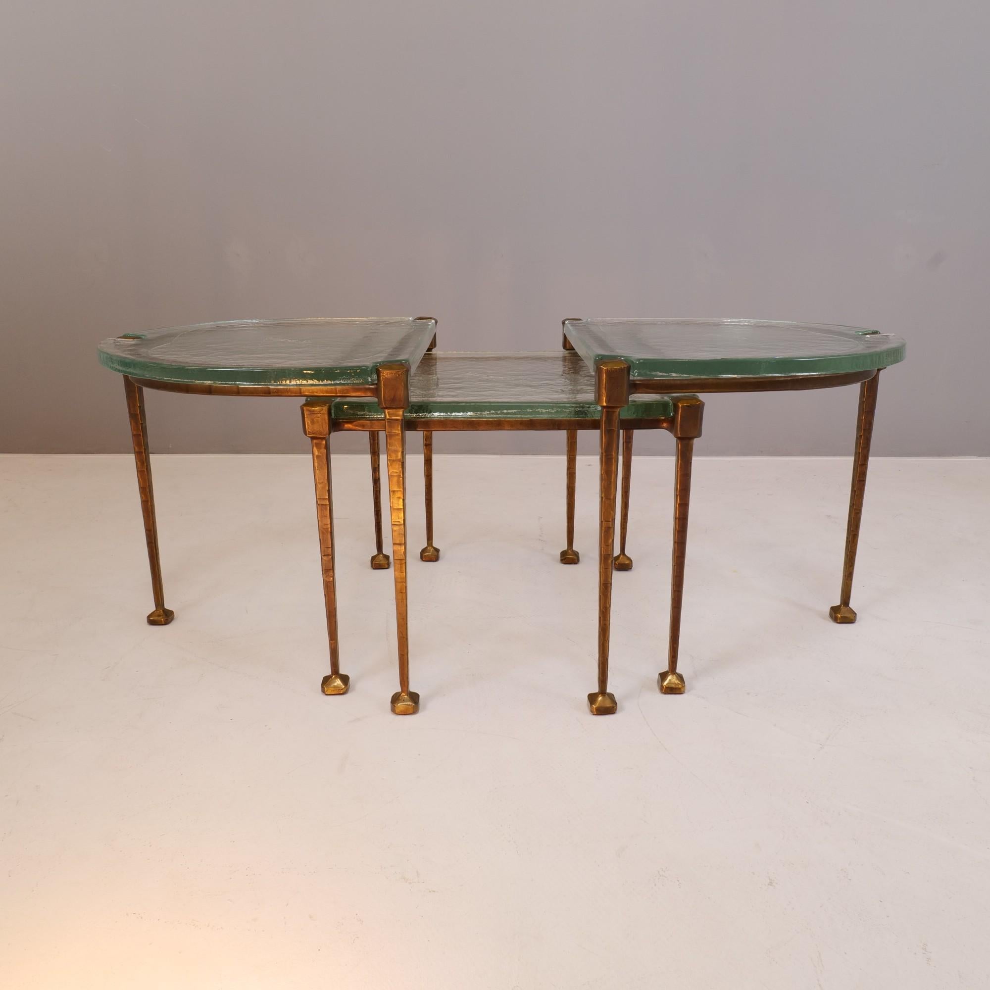 vintage set of 3 german cast bronzed tables in style of Lothar Klute 1980's 3