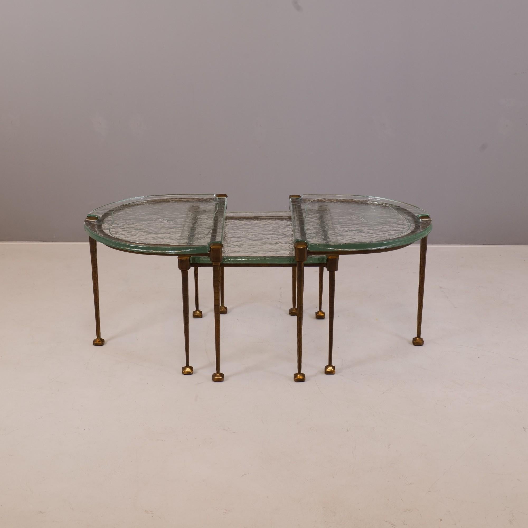 Cast vintage set of 3 german cast bronzed tables in style of Lothar Klute 1980's