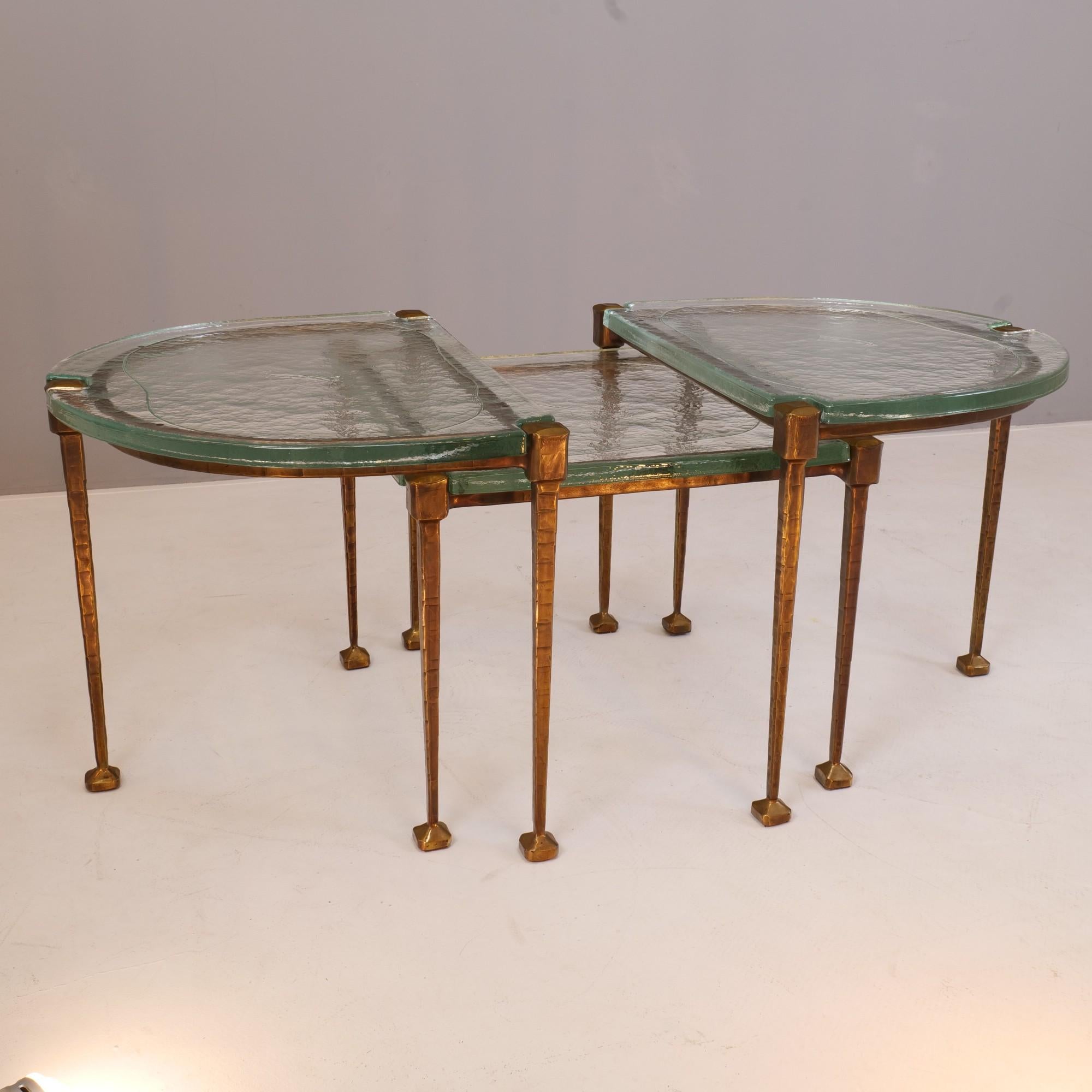 Late 20th Century vintage set of 3 german cast bronzed tables in style of Lothar Klute 1980's