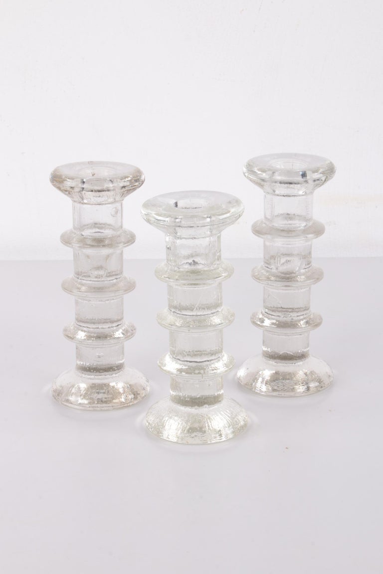 Vintage Set of 3 Glass Candlesticks Design by Staffan Gellerstedt 1960s