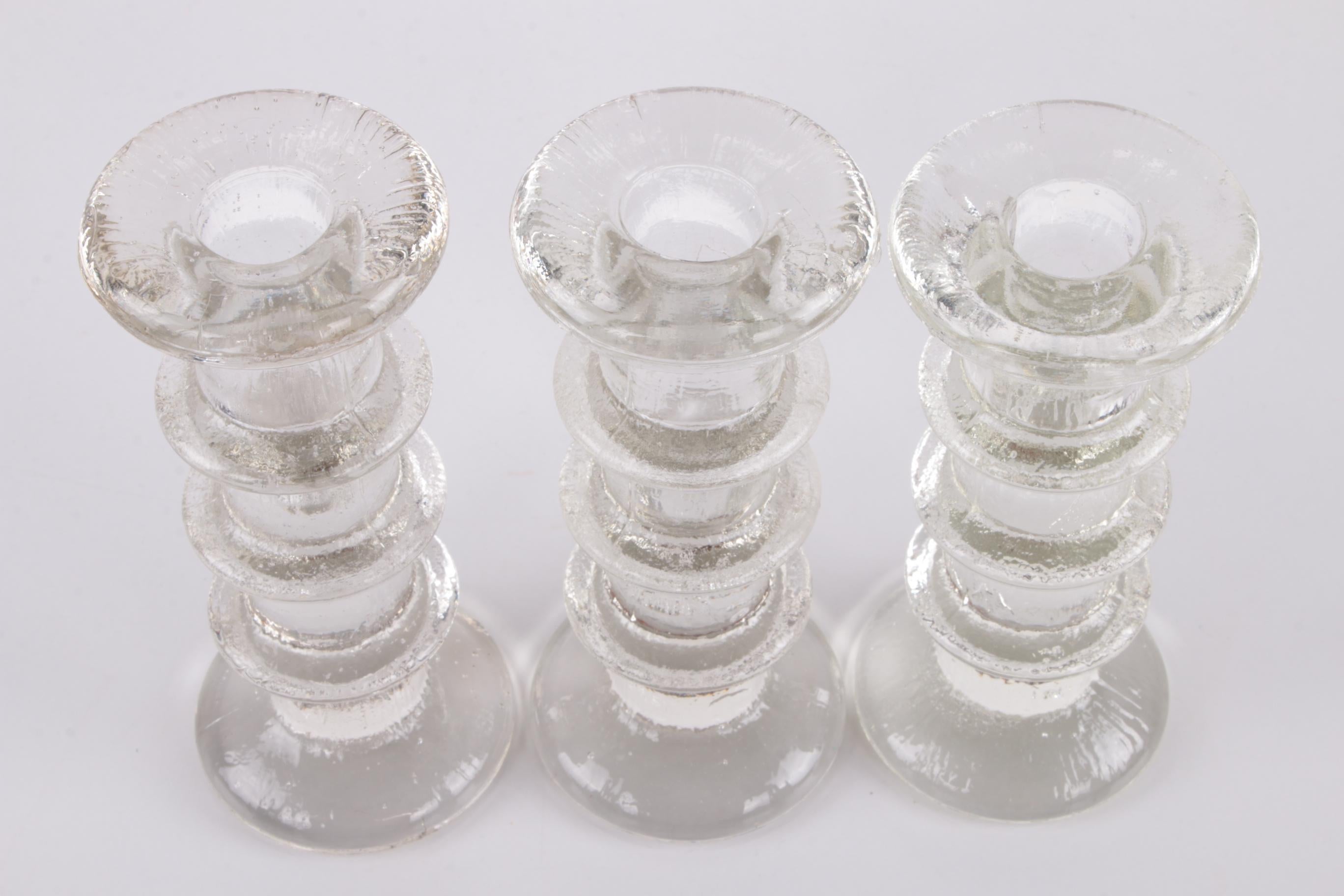 Mid-20th Century Vintage Set of 3 Glass Candlesticks Design by Staffan Gellerstedt 1960s For Sale