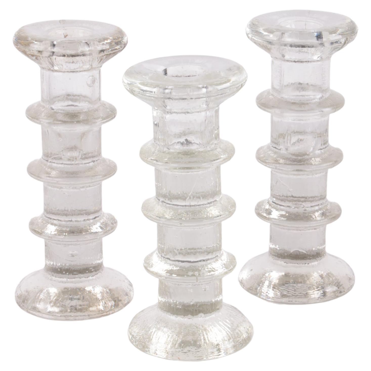 Vintage Set of 3 Glass Candlesticks Design by Staffan Gellerstedt 1960s