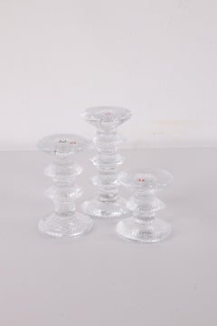 Vintage Set of 3 Iittala Glass Candlesticks Design by Timo Sarpaneva 1960s