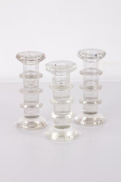 Vintage Set of 3 Iittala Glass Candlesticks Design by Timo Sarpaneva 1960s