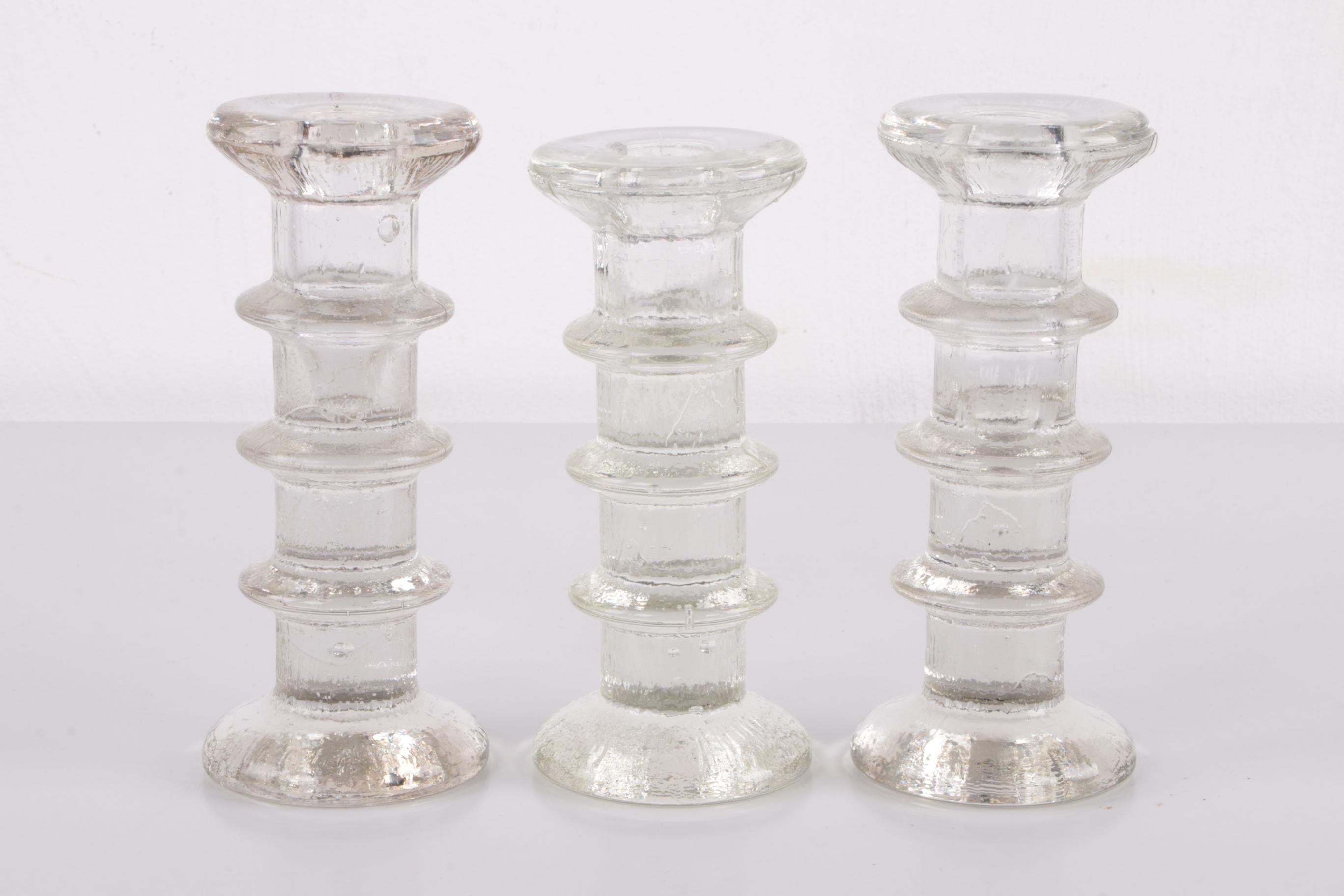 Finnish Vintage Set of 3 Iittala Glass Candlesticks Design by Timo Sarpaneva 1960s