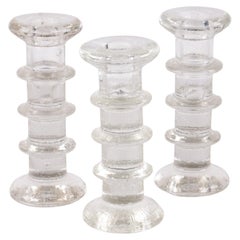 Vintage Set of 3 Iittala Glass Candlesticks Design by Timo Sarpaneva 1960s