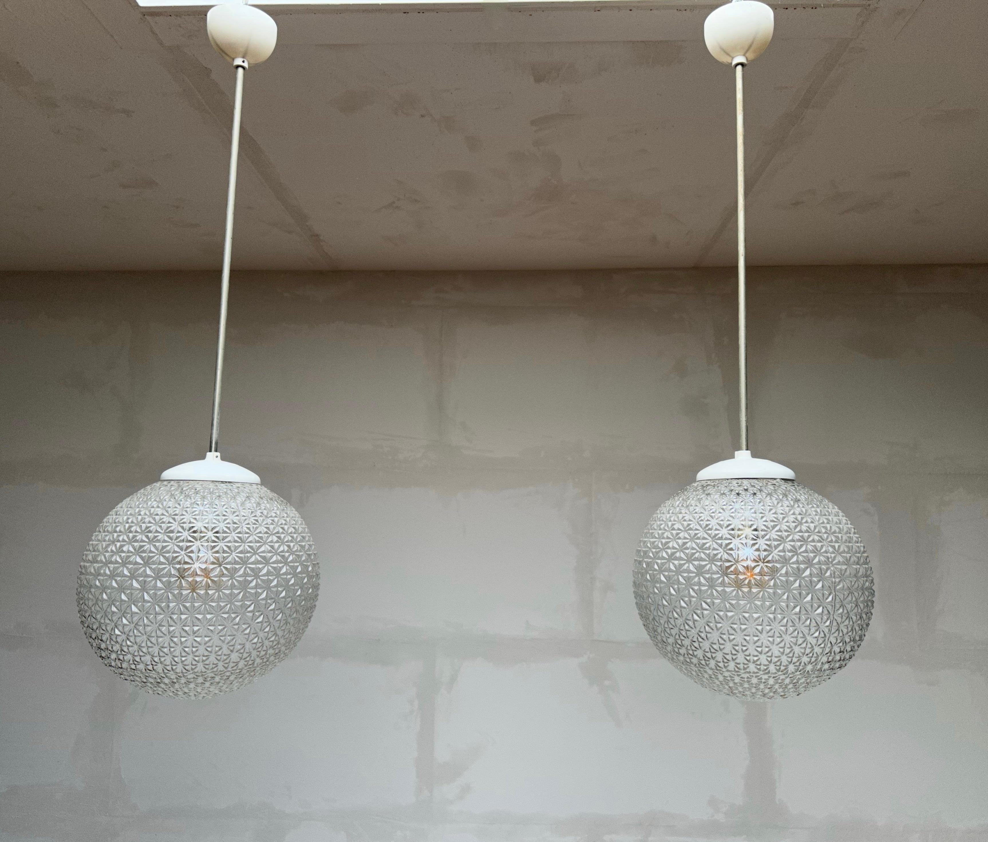 Vintage Set of 3 Mid-Century Modern Pressed Glass Pendant Lights, 11 Available For Sale 1