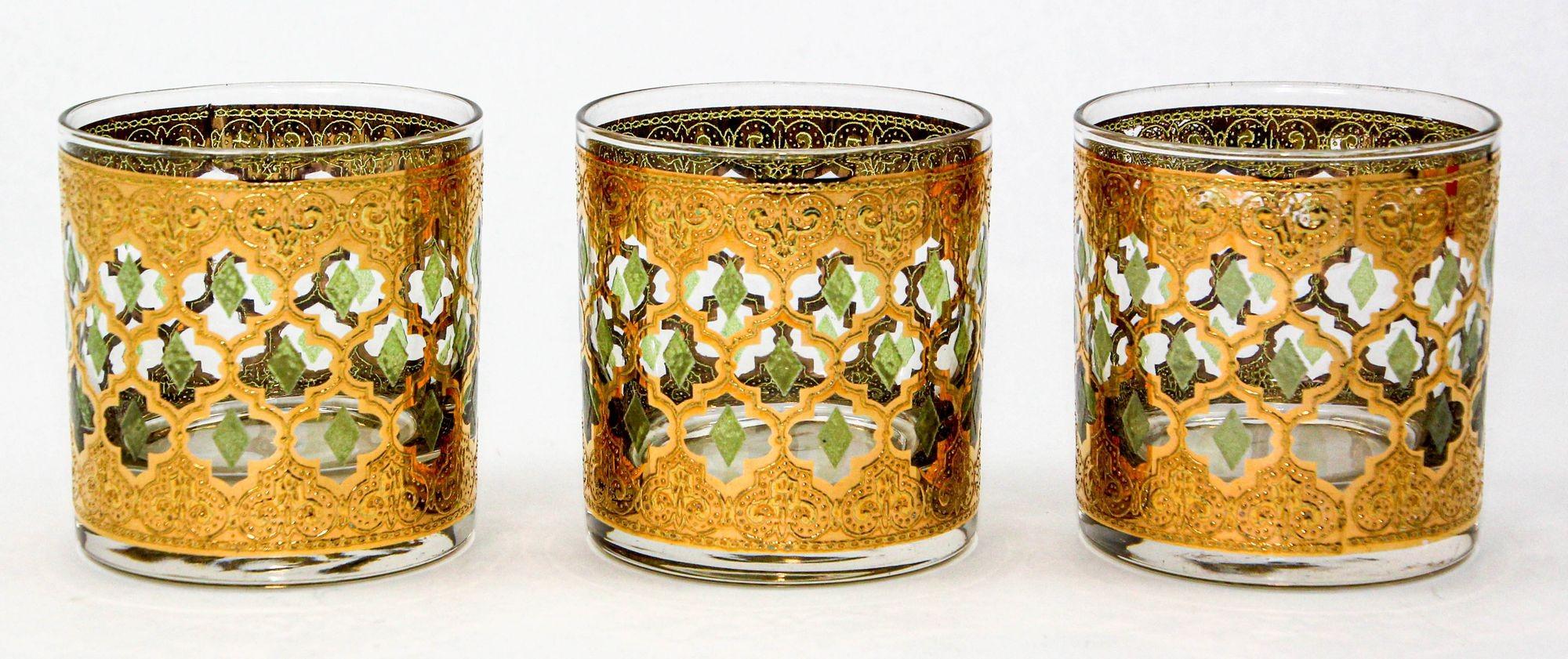 Vintage Set of 3 Old Fashioned Valencia by Culver with 22-Karat Gold For Sale 6