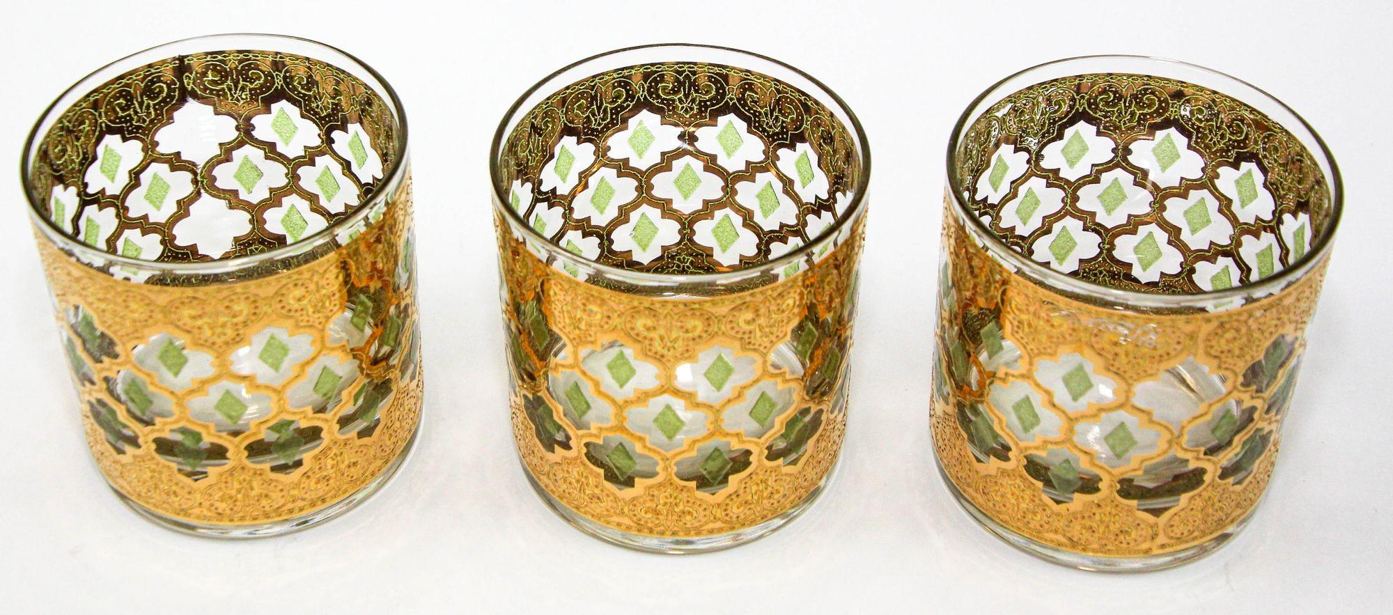Hollywood Regency Vintage Set of 3 Old Fashioned Valencia by Culver with 22-Karat Gold For Sale
