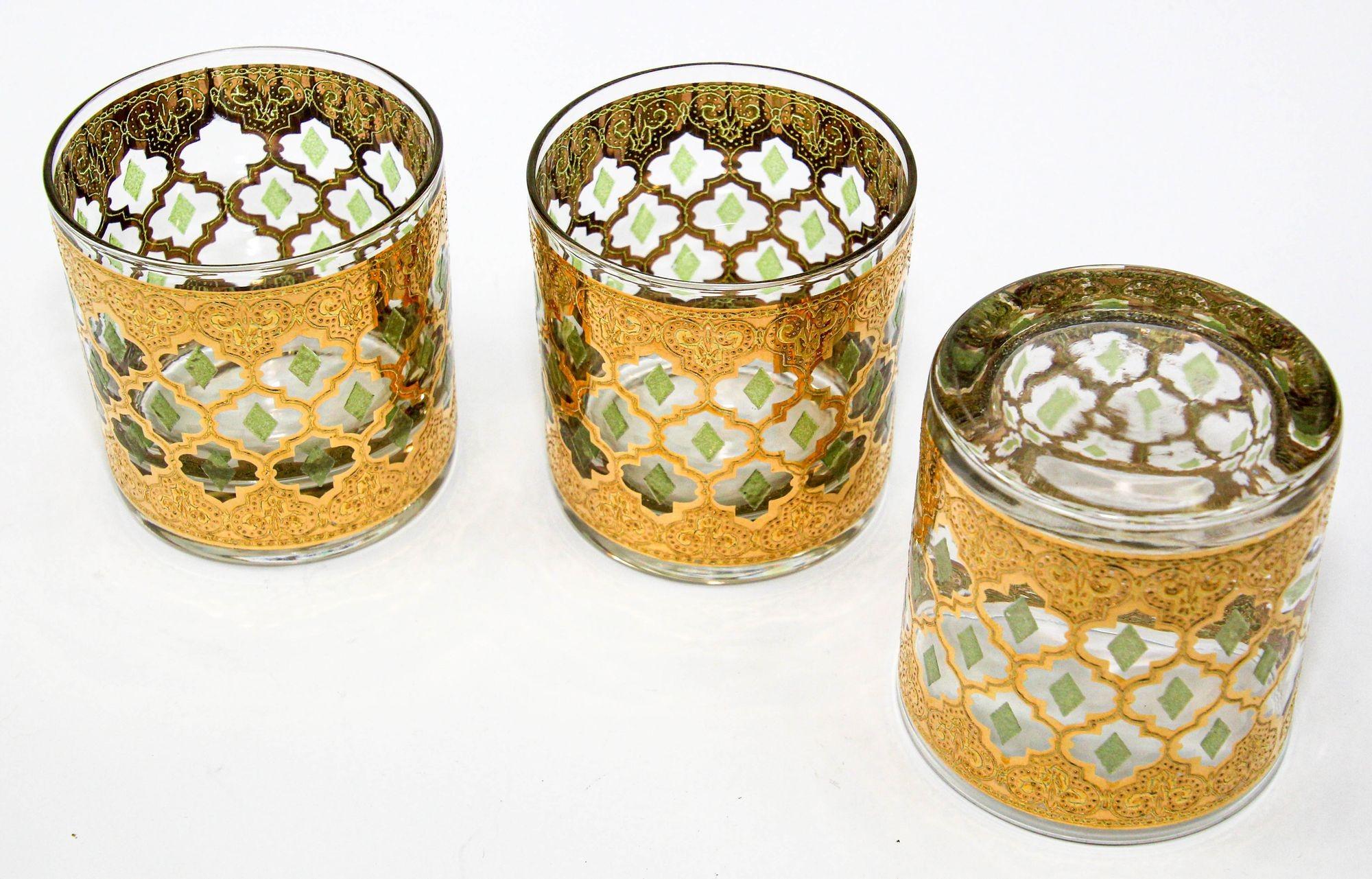 Hollywood Regency Vintage Set of 3 Old Fashioned Valencia by Culver with 22-Karat Gold For Sale