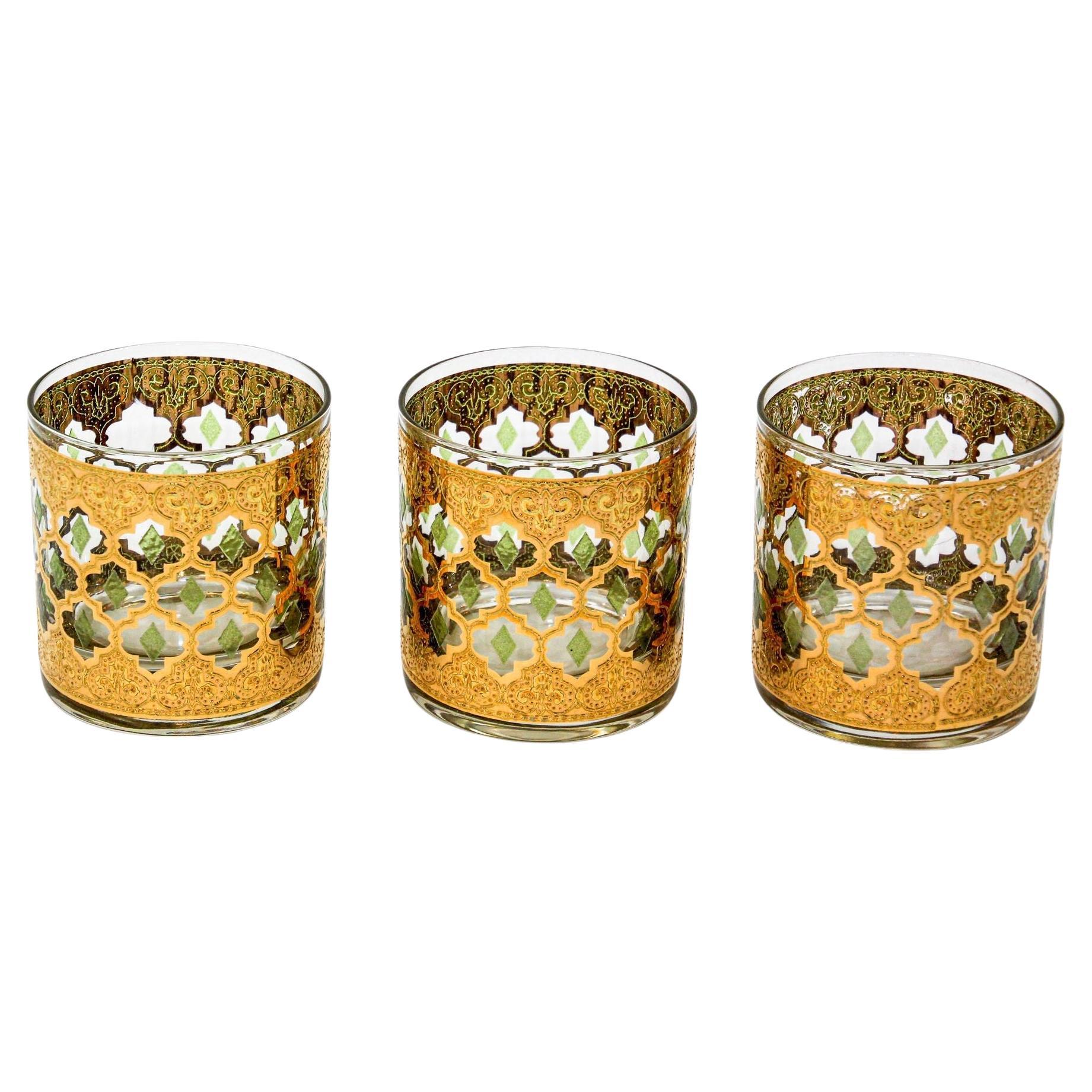 Vintage Set of 3 Old Fashioned Valencia by Culver with 22-Karat Gold For Sale