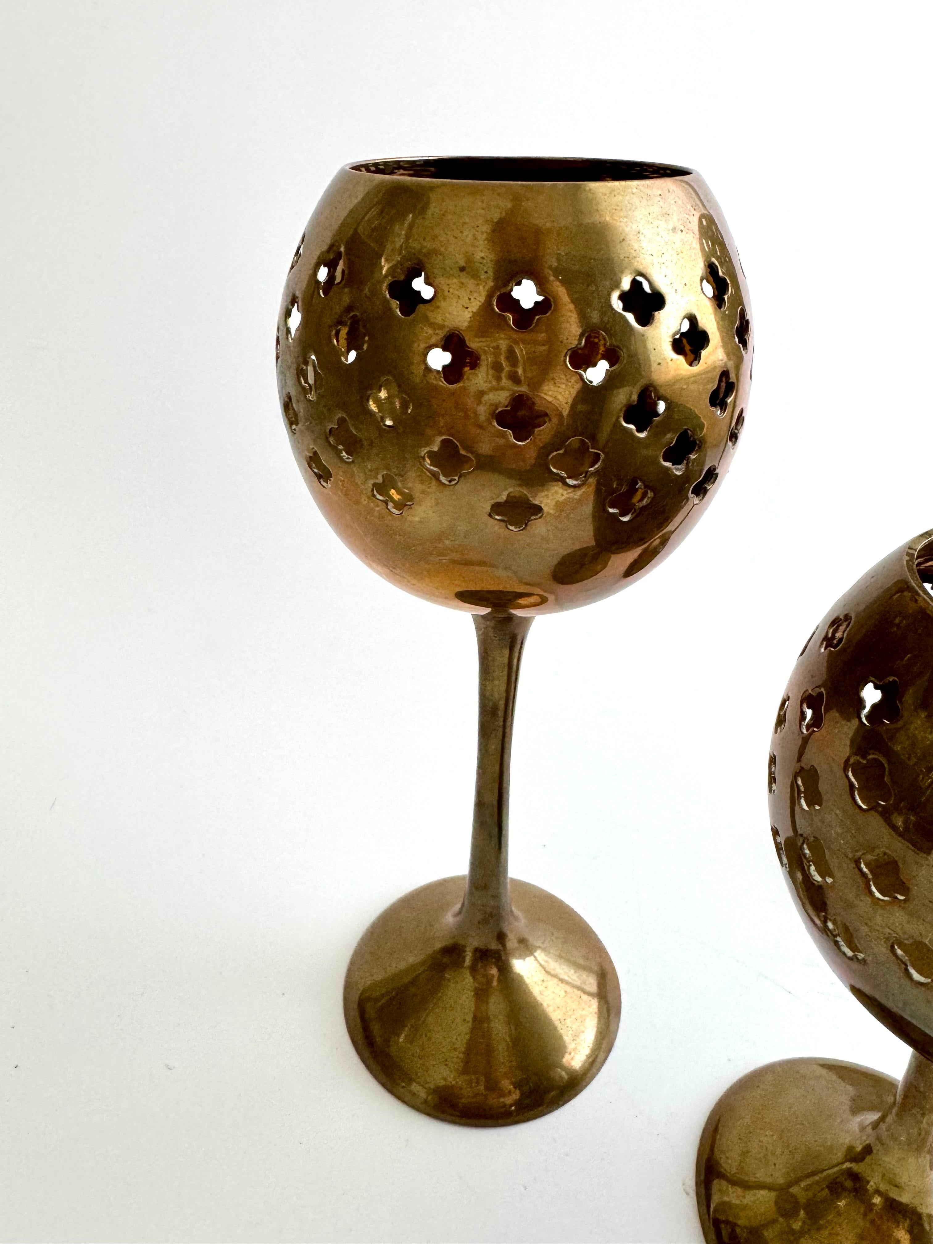 Indian Vintage Set of 3 Vintage Brass Votive Candleholders - Made in India  For Sale