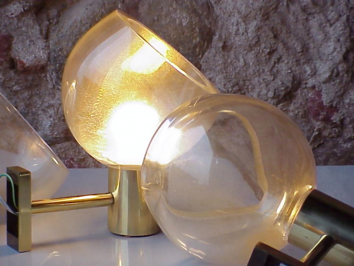 Late 20th Century Vintage Set of 3 Wall Lamp Gold Inclusion Seguso Flavio Poli, Italy, 1960 For Sale