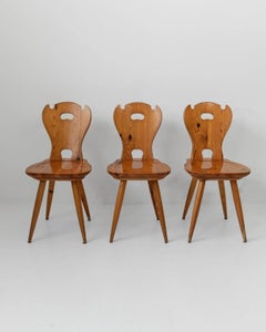 Vintage Set of 3 Wooden Farmhouse Chairs, Solid Wood Dining Seating, 1960s