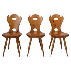Vintage Set of 3 Wooden Farmhouse Chairs, Solid Wood Dining Seating, 1960s