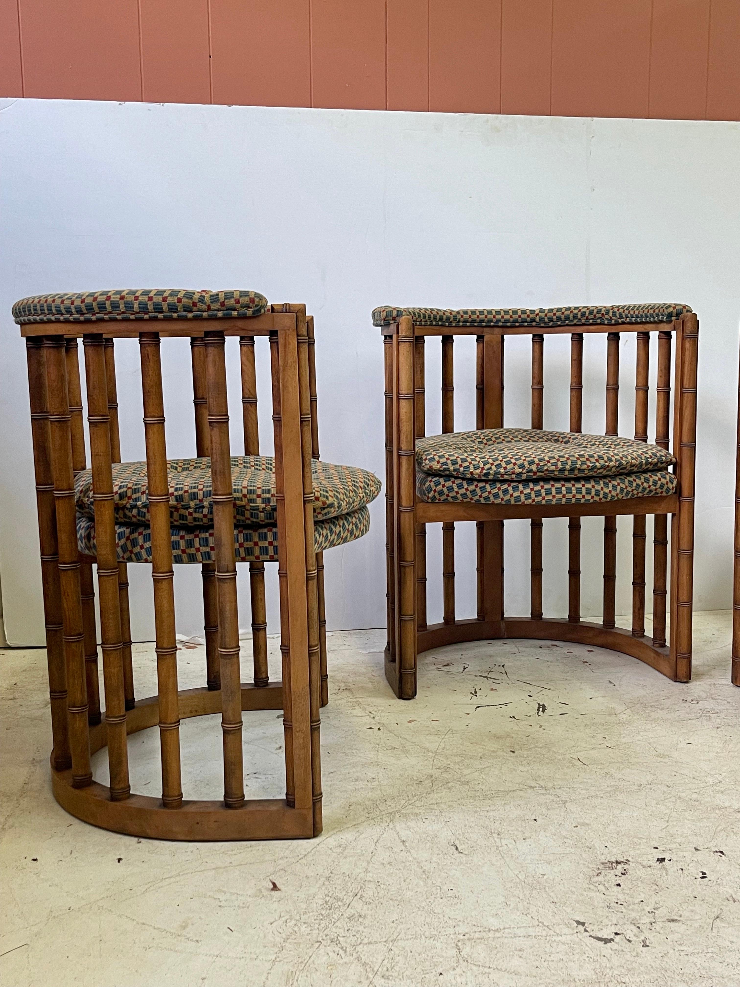 Hollywood Regency Vintage Set of 4 Bamboo Barrel Back Game Chairs
