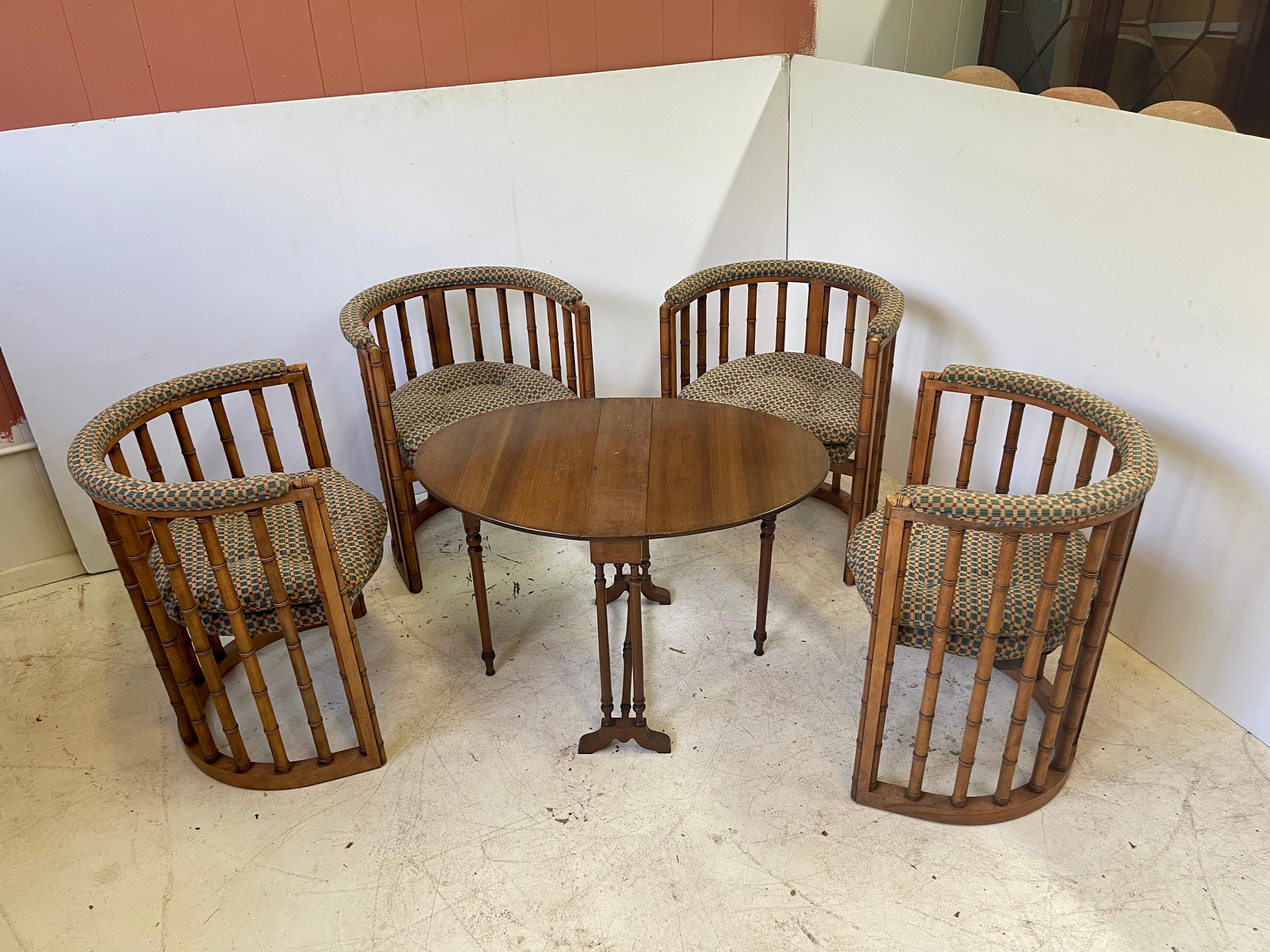 Vintage Set of 4 Bamboo Barrel Back Game Chairs In Good Condition In Atlanta, GA
