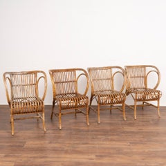 Vintage Set of 4 Bamboo Wicker Arm Chairs by Robert Wengler, Denmark 1960's