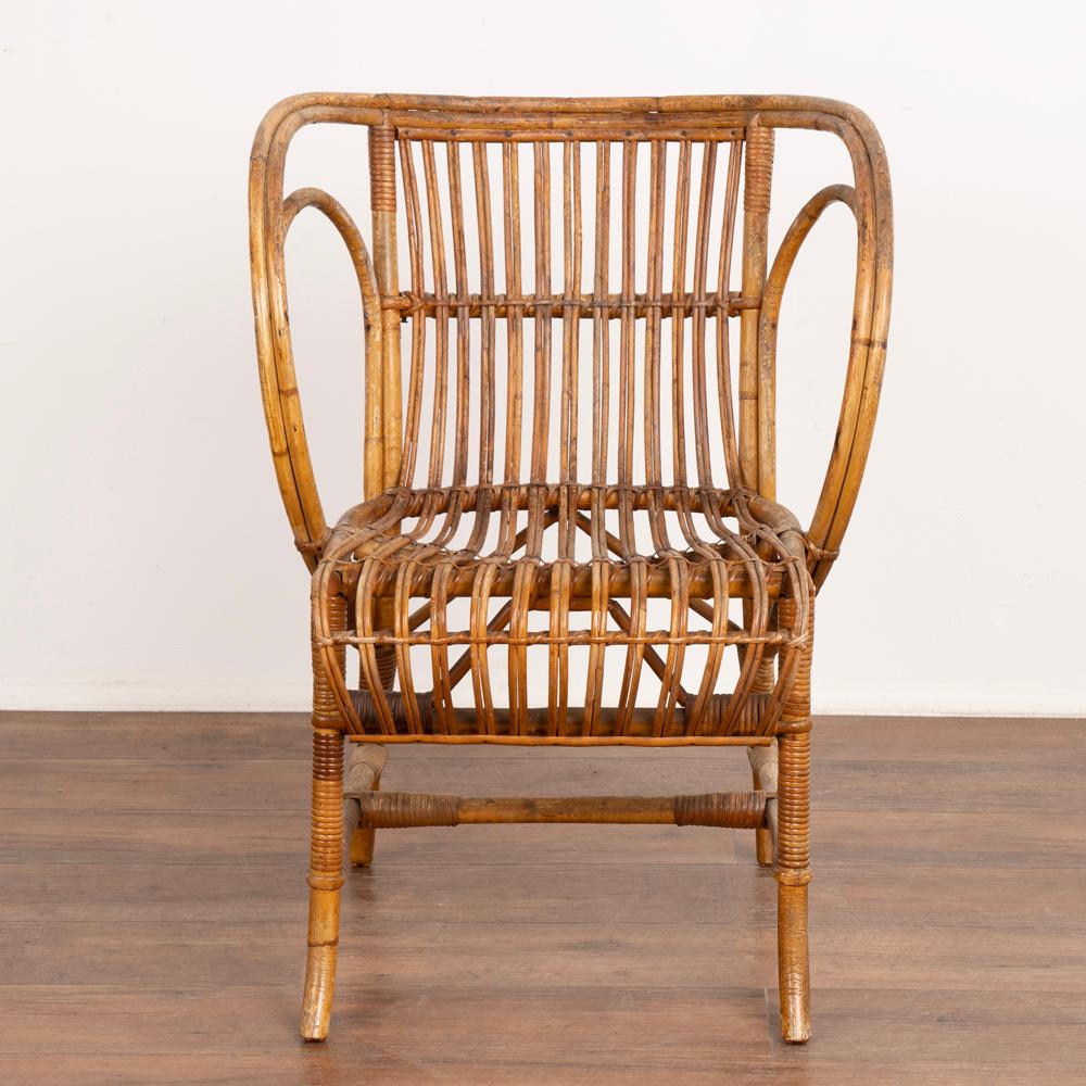 Vintage Set of 4 Bamboo Wicker Arm Chairs by Robert Wengler, Denmark 1960's In Good Condition For Sale In Round Top, TX